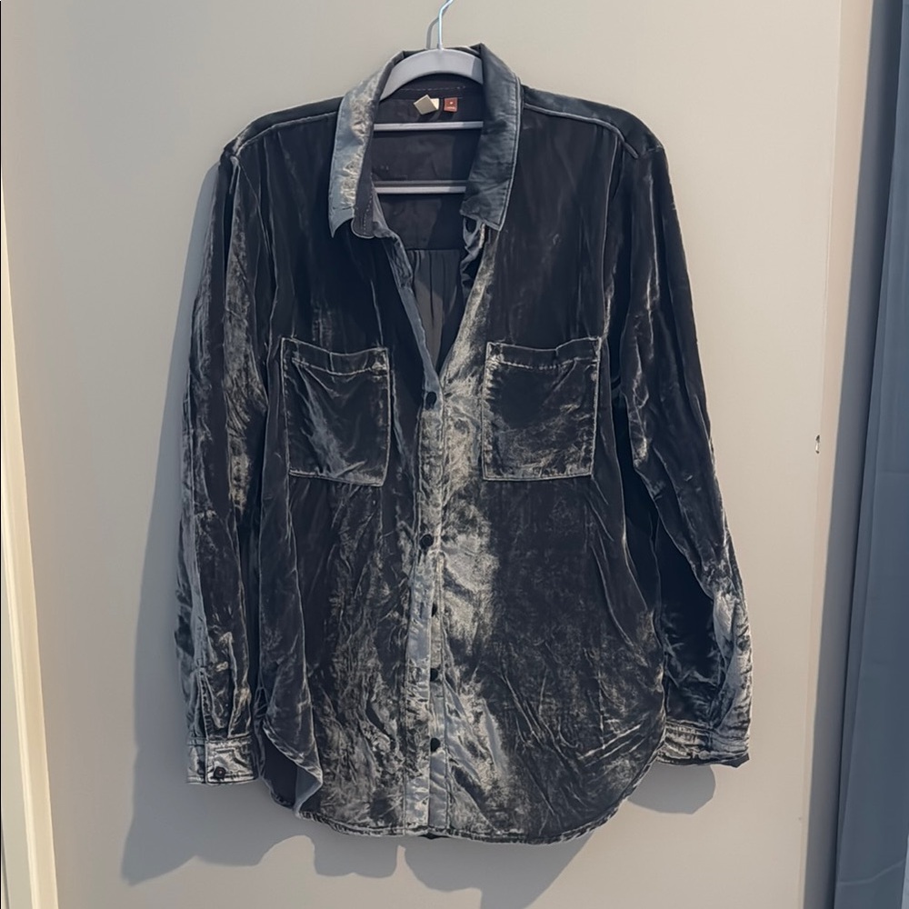 Pilcro Gray Velvet Button Down Shirt